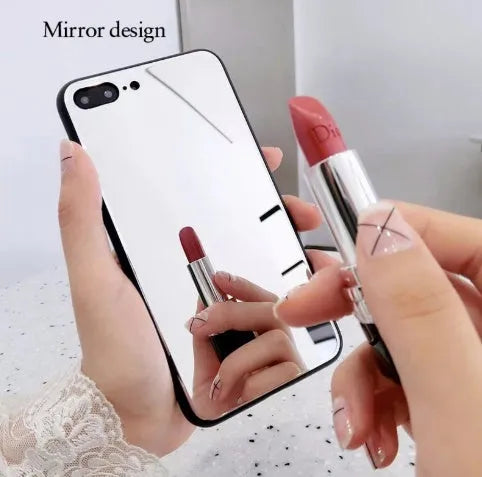 Black iPhone case with a reflective mirror surface on the back, compatible with iPhone 7, 8 Plus, and X models.