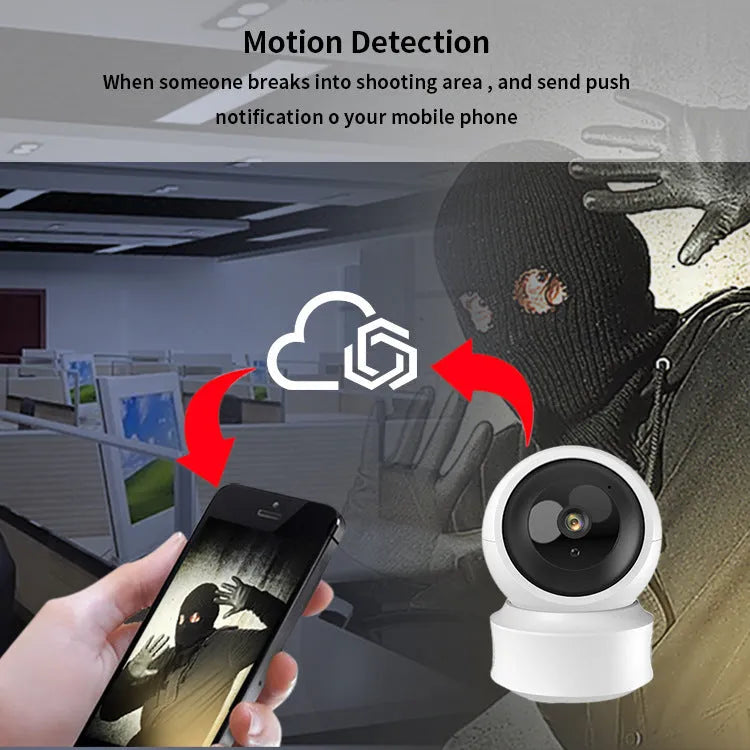 Smart dual-light WiFi indoor HD 360-degree surveillance camera with voice intercom, 135x104x98mm, mobile APP control