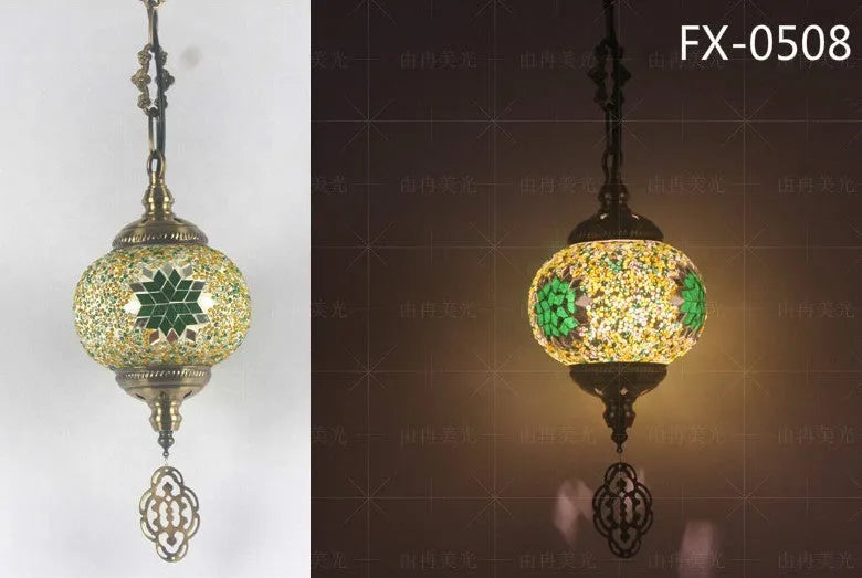 Turkish chandelier with glass lampshade, 1.2m adjustable length, 148mm shade and E26 E27 fitting