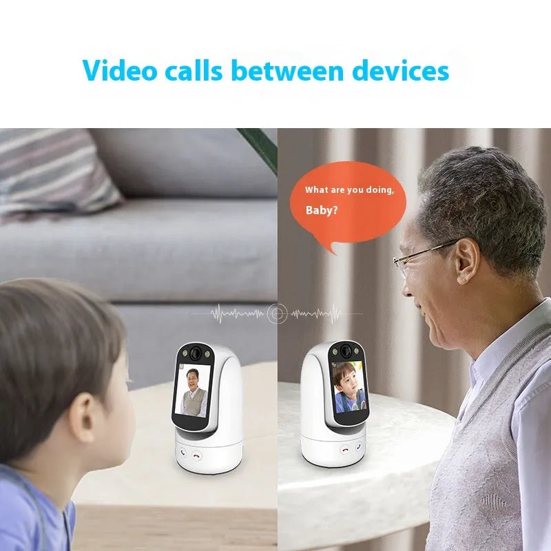 C20 two-way video call surveillance camera with 2.8-inch IPS screen, 1080P HD, white colour, front and side view