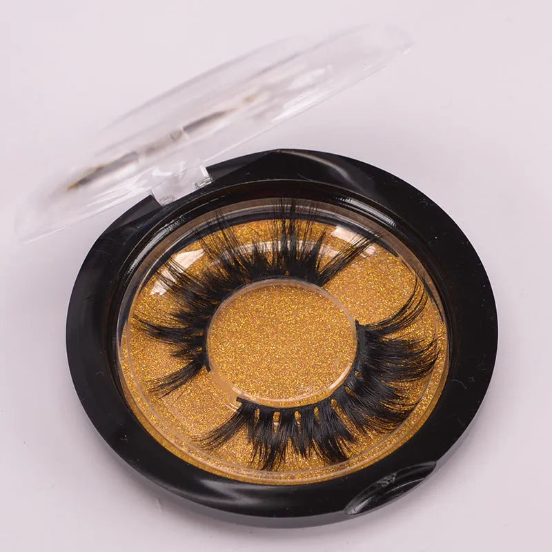 5D Mink False Eyelashes 0 style set with double-headed brush and storage cap