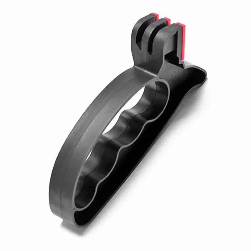 Handheld 2-in-1 black knife and scissor sharpener with tungsten steel blade on white background