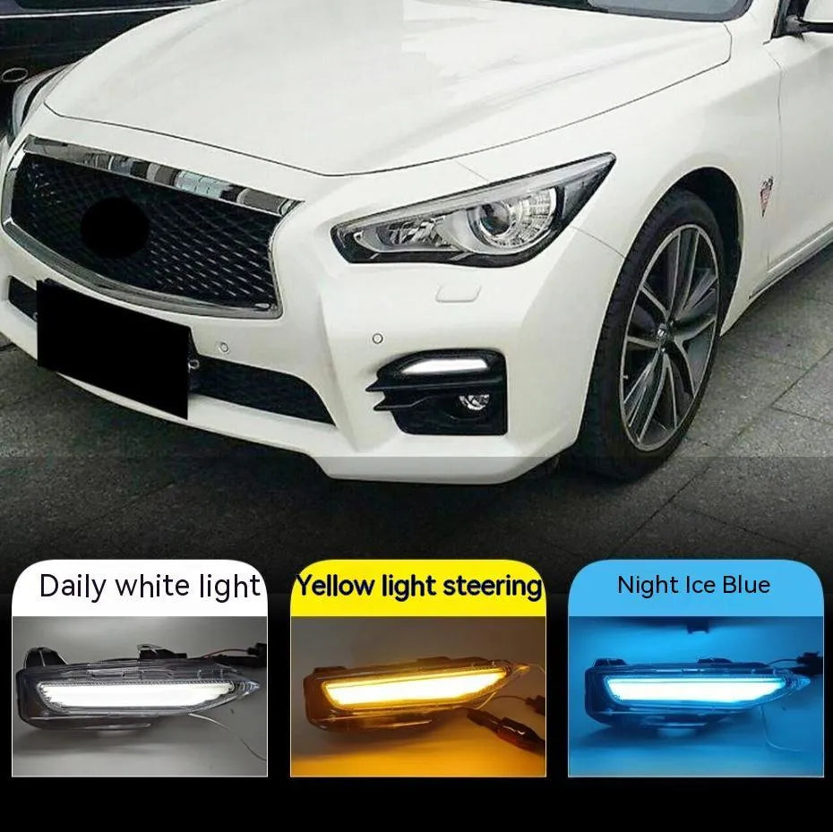 Infiniti Q50 Q70 front bumper LED replacement lamp unit with integrated turn signal, fog and daytime running lights