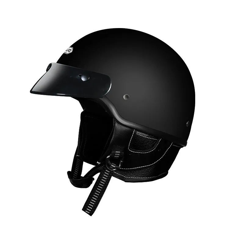 Retro motorcycle helmet in ABS construction showing colour options including ivory white and matte black