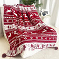 Personalised acrylic Christmas blanket showing reindeer and snowflake print options in two sizes.