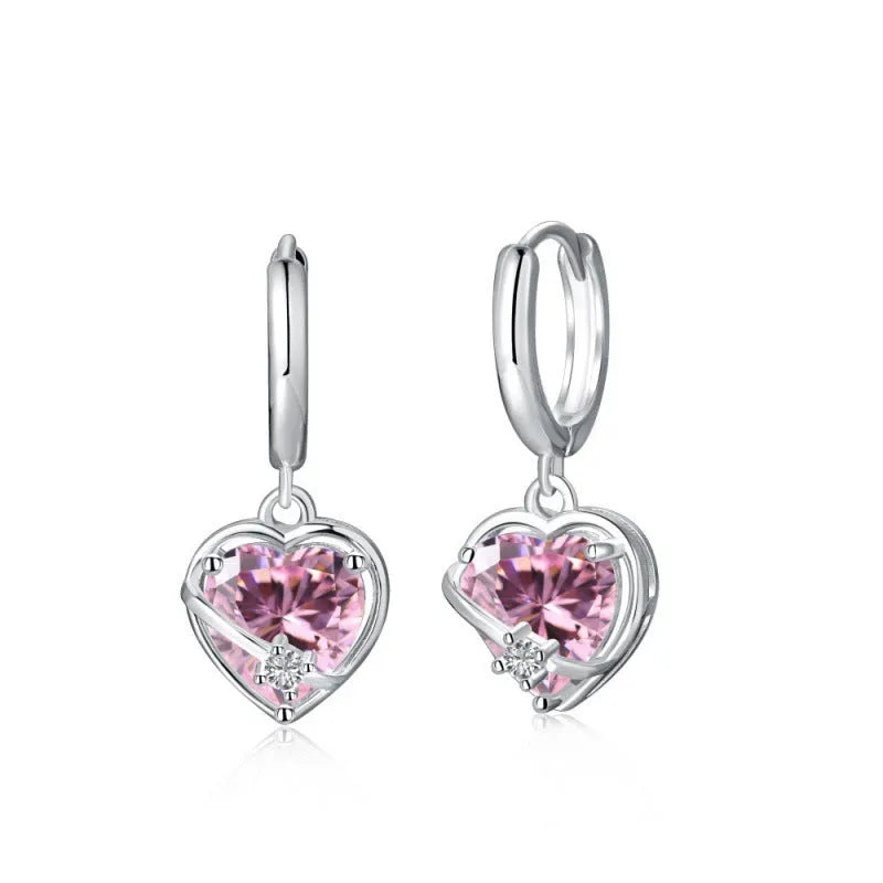 S925 sterling silver heart shape stud earrings for women, silver colour with electroplated finish, model MW110001-S-W-PK