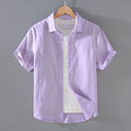 Men's youth short-sleeved linen shirt in cardigan style with regular fit