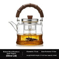 High borosilicate glass stove-top teapot with bamboo handle and golden lid