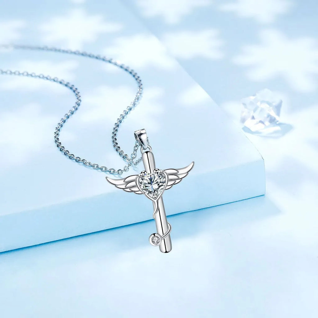 Wings cross stethoscope copper necklace with electroplated finish in red diamond or white diamond colour options