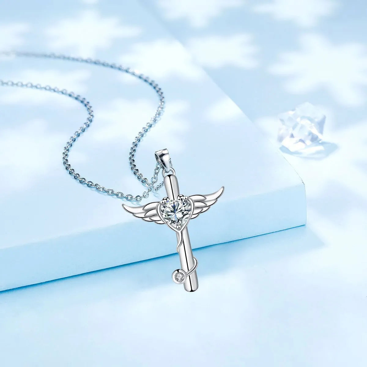 Wings cross stethoscope copper necklace with electroplated finish in red diamond or white diamond colour options