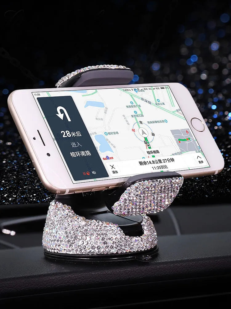 Crystal rhinestones phone holder car diamond style ABS plastic 9.5x7.5cm Black drill