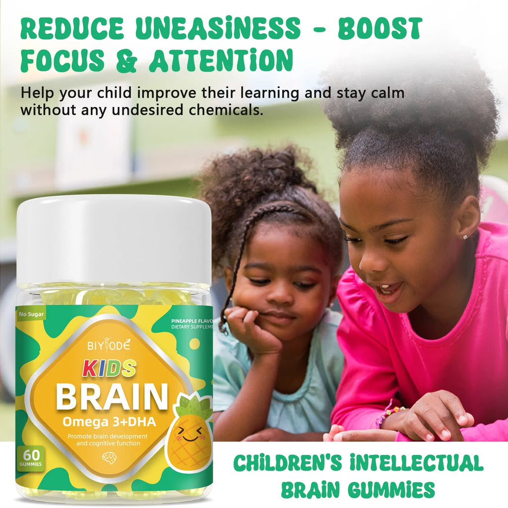 Kids multivitamin DHA gummies study support brain nutrition supplement 60 count bottle