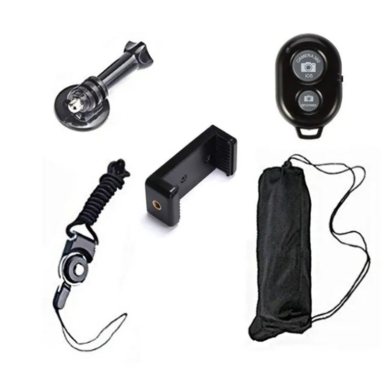 Lightweight aluminium alloy camera phone tripod with 3D pan/tilt head and quick release plate, silver or black.
