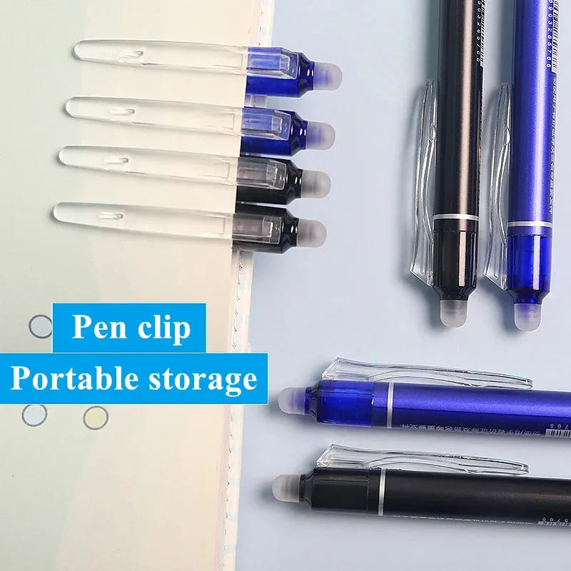Blue and black erasable 0.5mm push gel pen with plastic shell for elementary school students