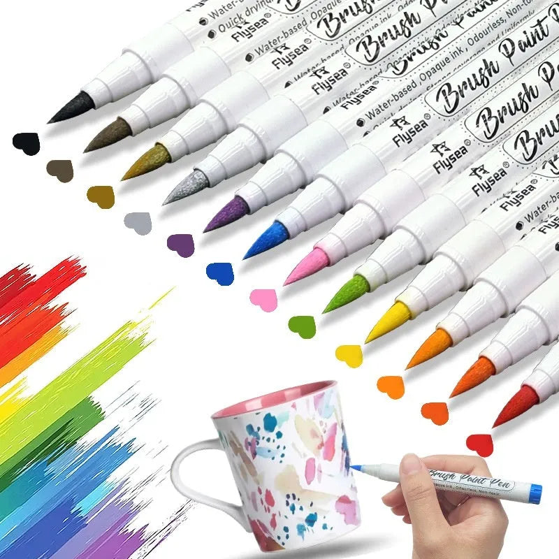 Set of gouache pens with soft brush tips for hand account painting and graffiti artwork