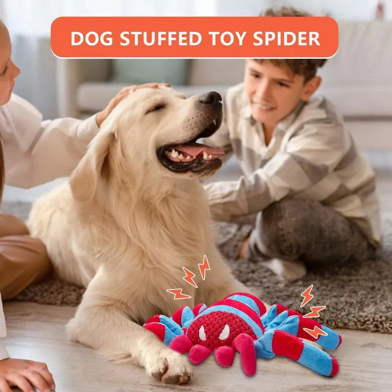 Red plush teddy bear dog toy with bite-resistant texture for medium and large breeds.