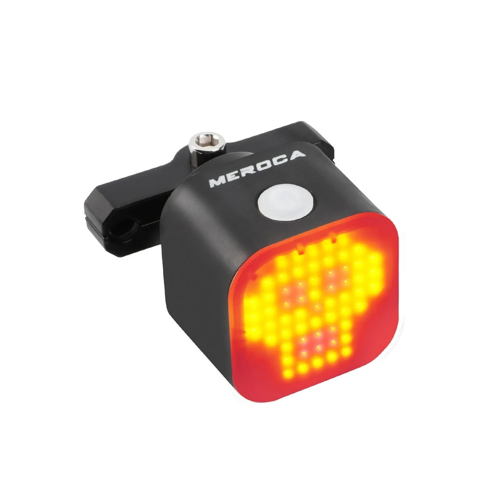 MEROCA expression taillight with brake sensing on bicycle seat tube bracket, plastic resin construction