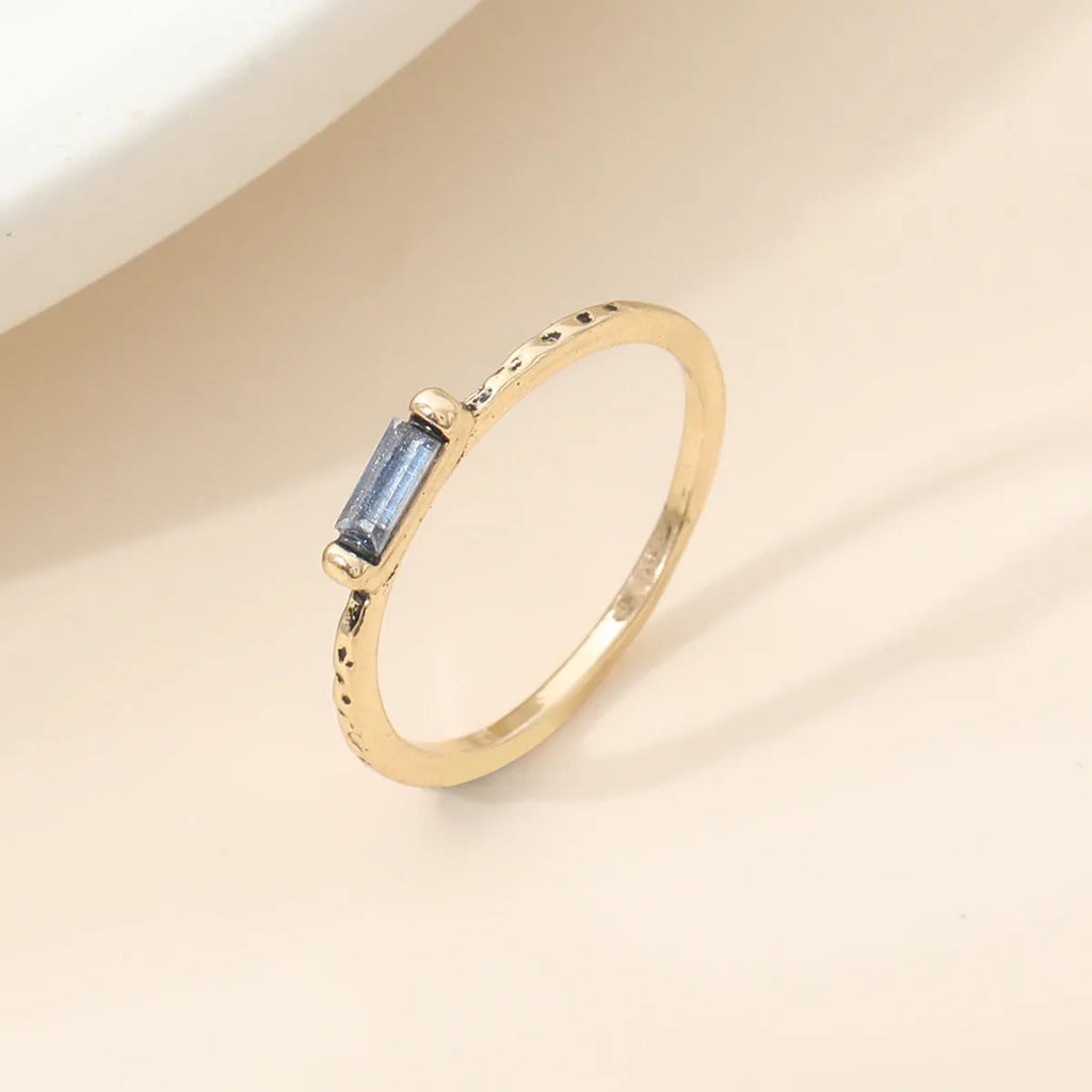 18K gold electroplated ring with square white cubic zirconia stone on geometric zinc alloy band, unisex sizing No 6-10