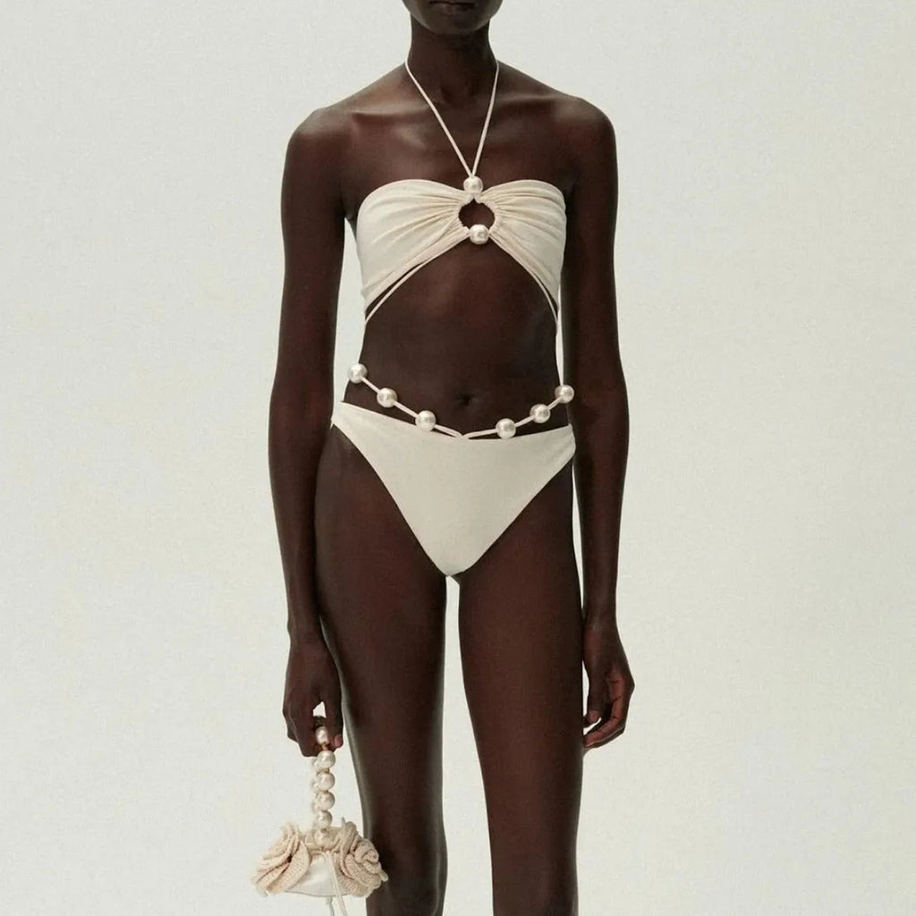 Women's black lace-up bikini swimsuit with adjustable ties and quick-dry fabric