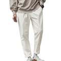 Men's casual trousers in solid grey, loose fit with drawstring waist and side pockets, full length