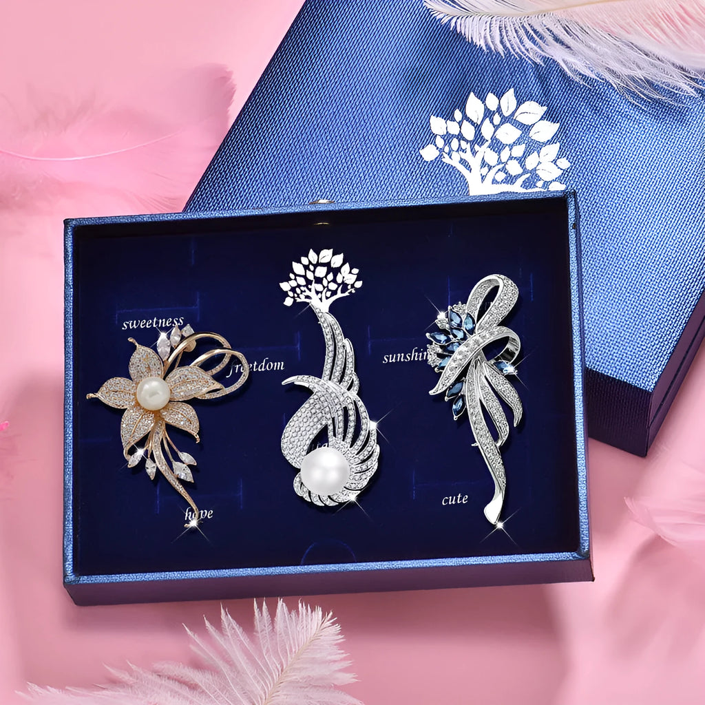 Pearl brooch set with round faux pearl design and gold-tone setting for collar scarf hat and bag decoration