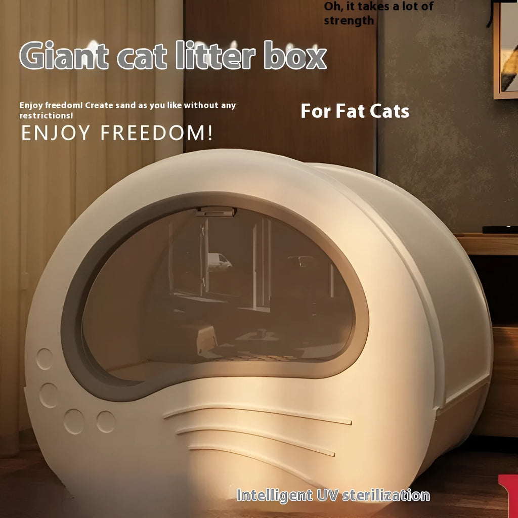Extra large fully enclosed cat toilet in beige, classic grey, or brown with scoop and deodorising bag