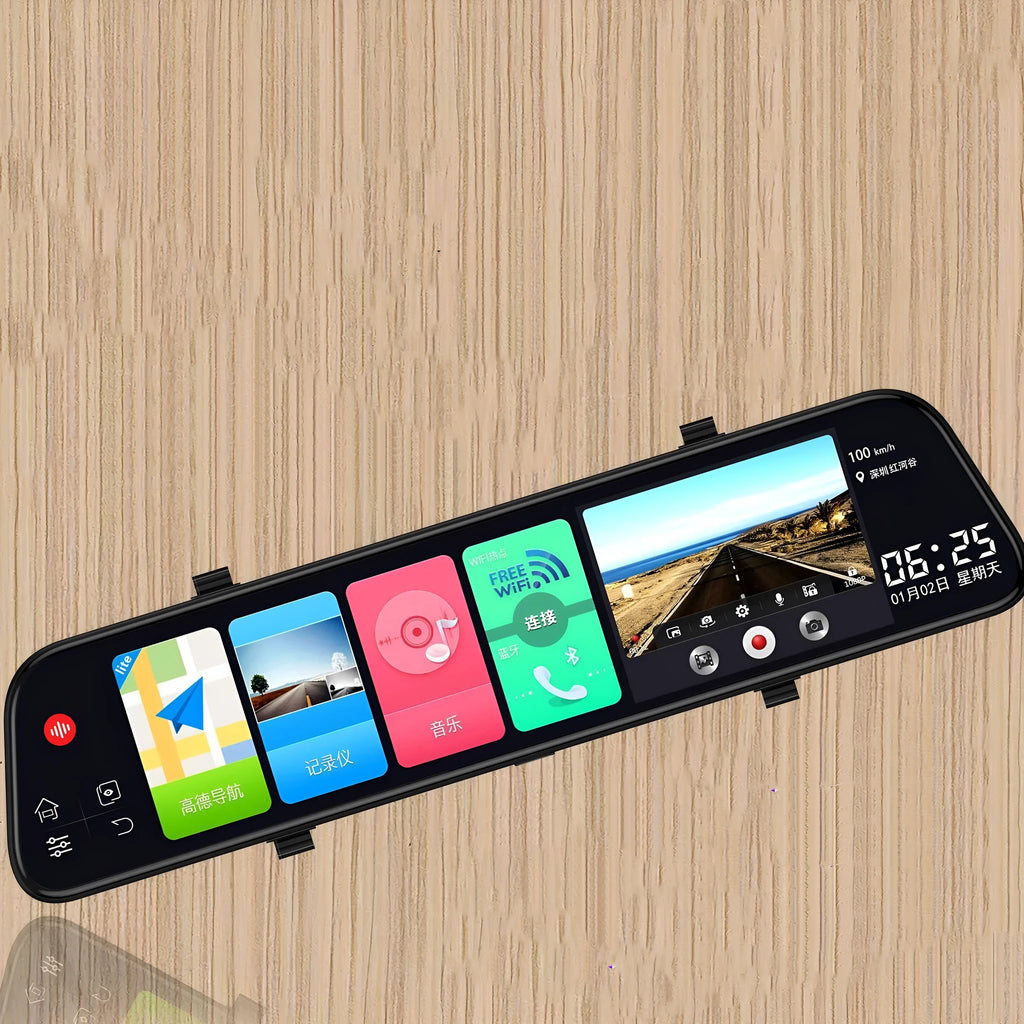 12-inch rearview mirror tachograph with dual cameras for commercial vehicles