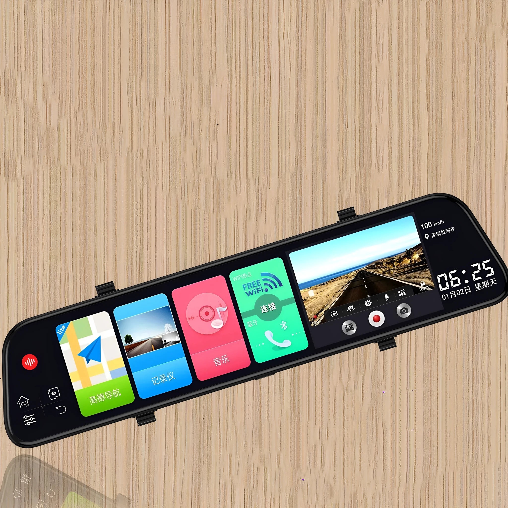 12-inch rearview mirror tachograph with dual cameras for commercial vehicles