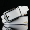 Men's retro style pin buckle belt in imitation leather, 110cm length available in black, brown or white