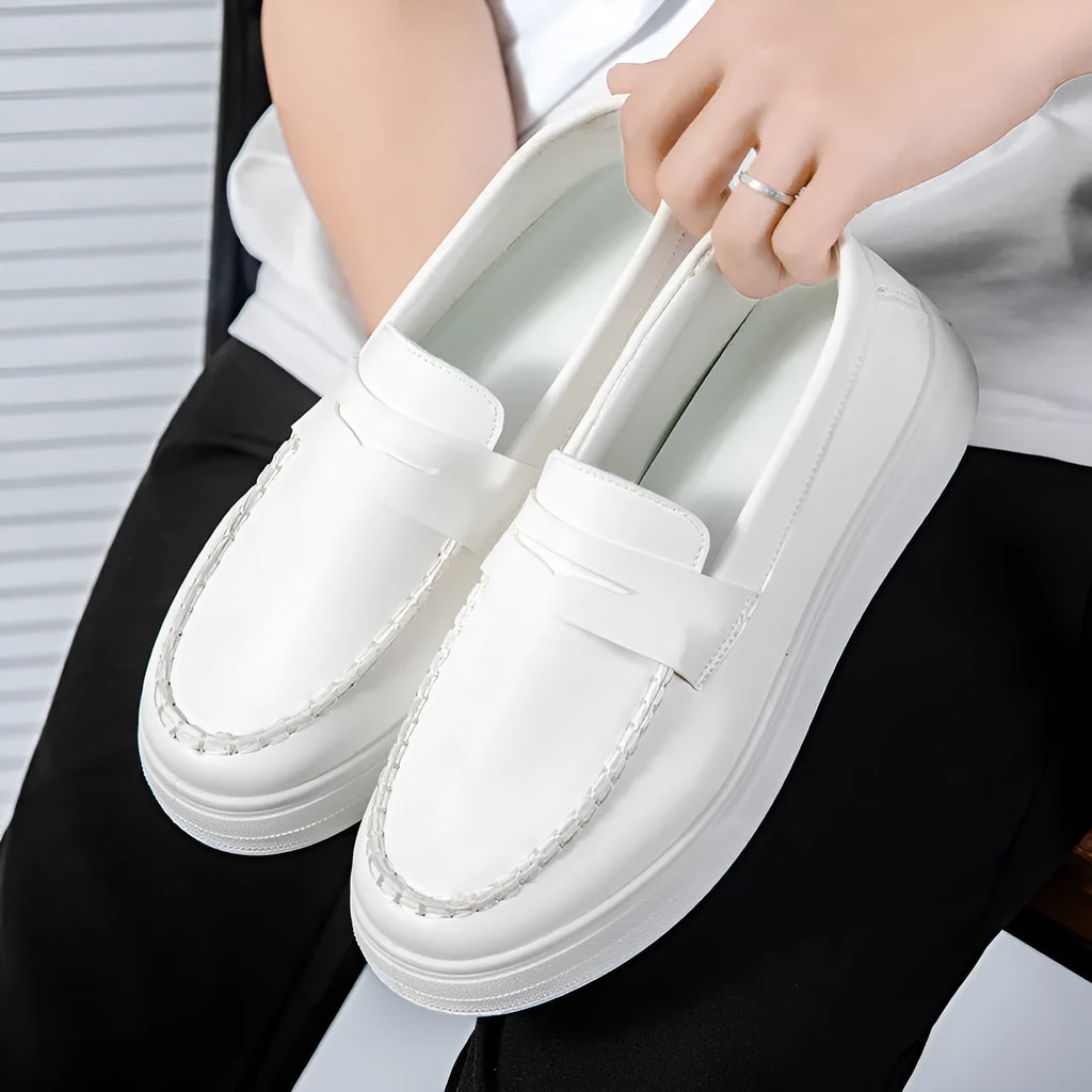 Men's British style summer breathable Gommino shoes, round head, PU leather, available in white, black and white, khaki, sizes 39-45