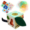 Square fabric tissue box toy with colourful silk scarves for infant pulling play