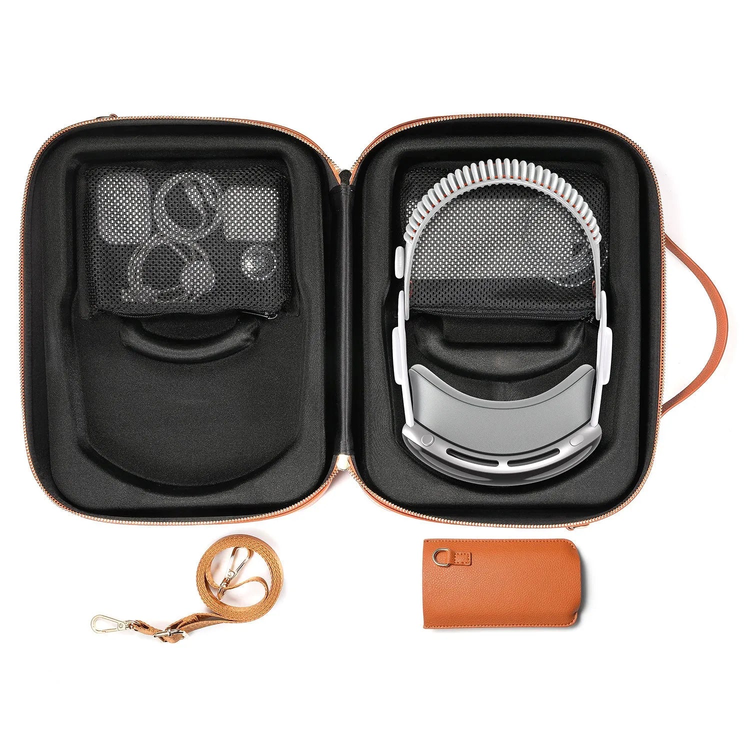 Vision Pro MR glasses storage box in superfiber material showing black and brown colour options