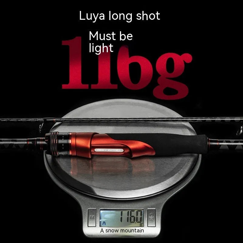 Carbon ultralight fishing rod shown with straight handle and pikestaff handle options, lengths 2.1m and 2.4m.