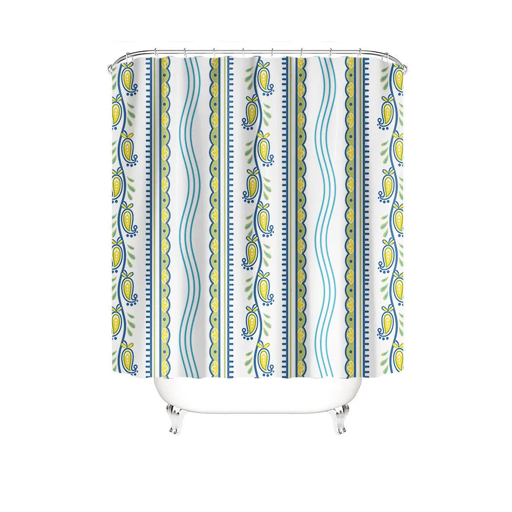 Bomi printed polyester shower curtain and anti-slip floor mat set in modern simplicity style, multiple colours