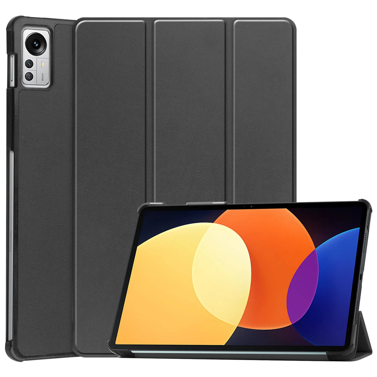 Ultra thin anti drop protective case for Xiaomi Tablet 5 Pro 12.4, tri-fold hard shell, black, front view