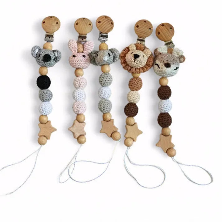 Cartoon animal DIY pacifier chain baby teething rope with ABS clip, fox design