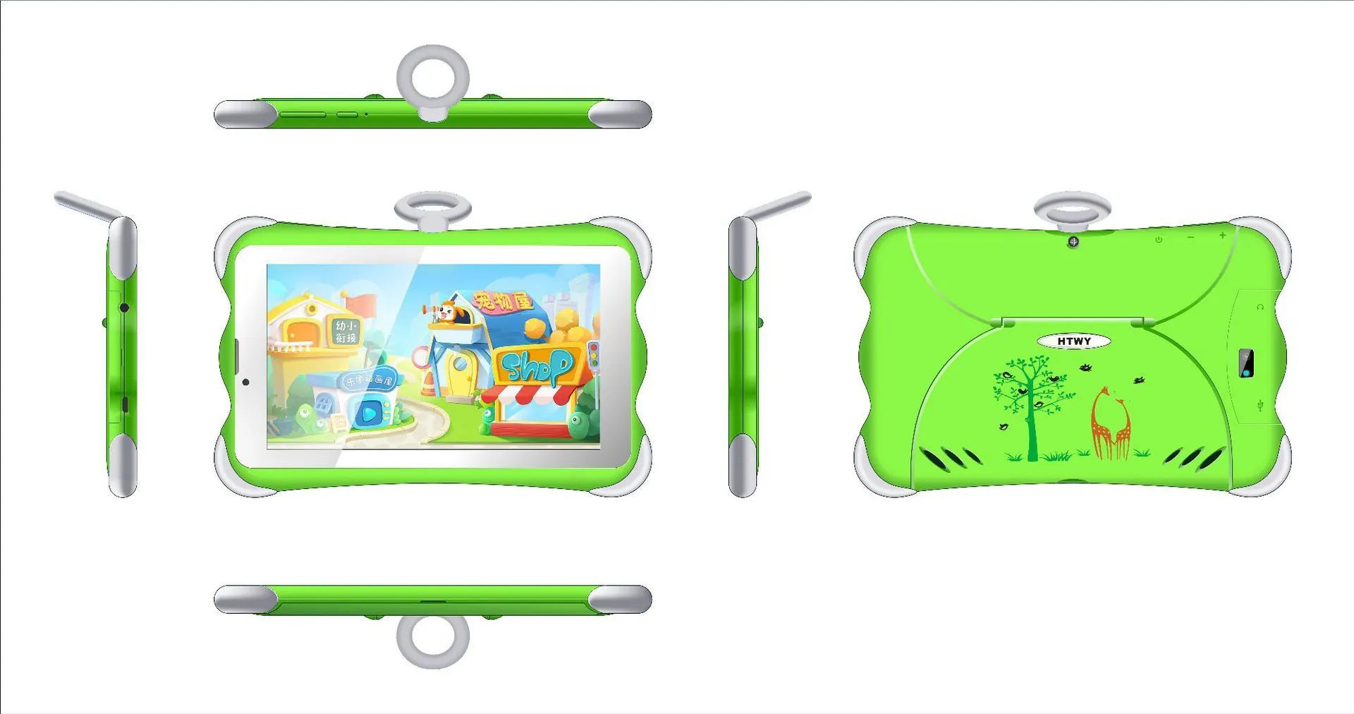 7-inch children's learning tablet with stand in cartoon colours showing IPS screen and 3G calling capability