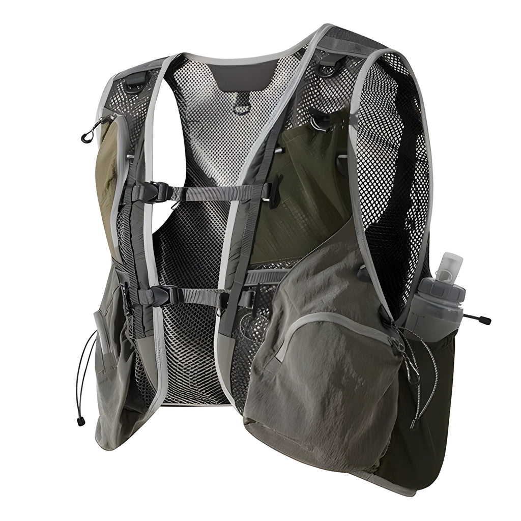 Men's gray green functional pocket cotton vest, lightweight loose fit waistcoat with front pockets
