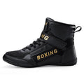 High-top wrestling shoes with non-slip rubber outsole and frosted microfibre mesh upper in white or black