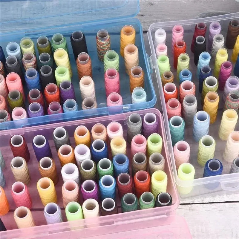 Plastic storage box with 42 compartments for organising sewing threads and embroidery supplies