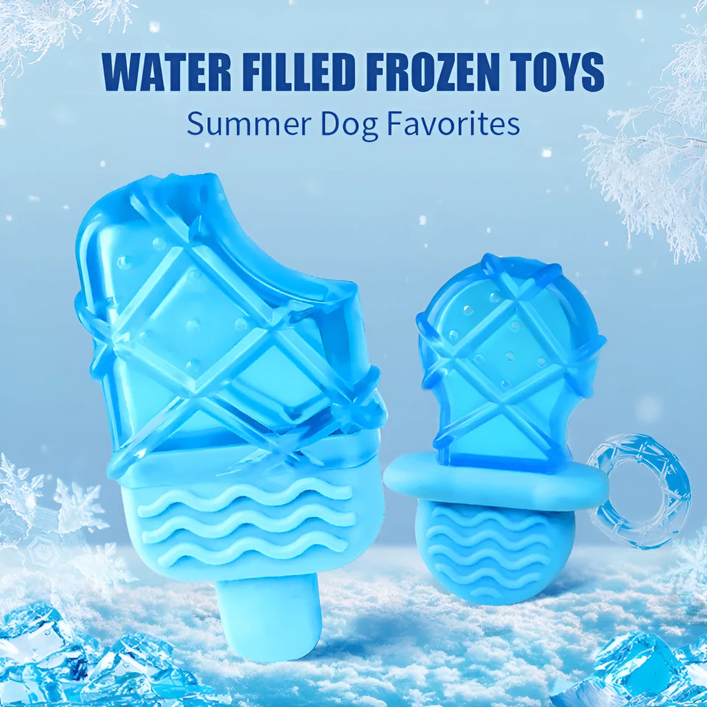 Summer cooling dog toy set with water-filled popsicle, pacifier and ring toys for frozen teething relief