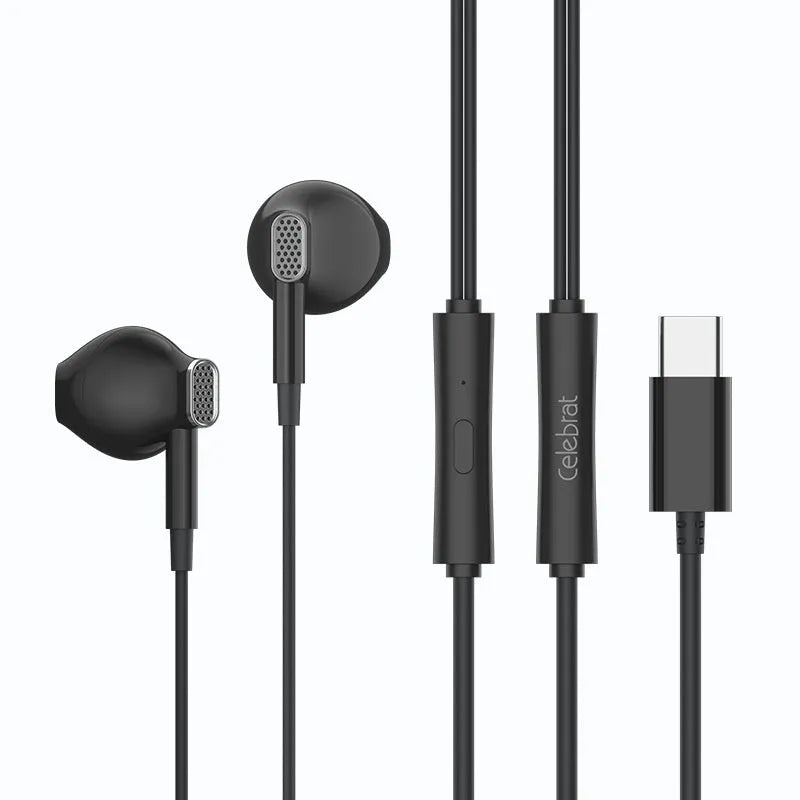 Celebrat TYPE-C wired semi-in-ear headset with 1.2m cable in black