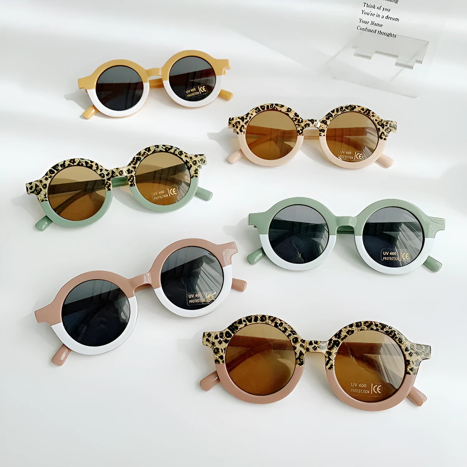 Children's round plastic sunglasses Korean cartoon style in lotus root pink white double fight colour