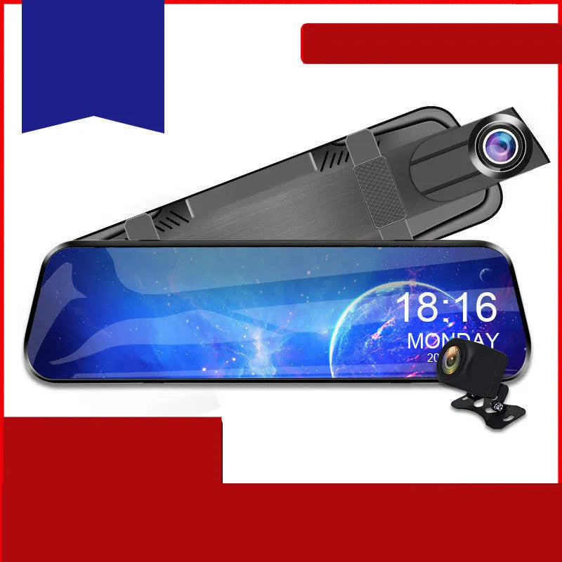 10 inch HD rearview mirror driving recorder with 170° wide angle 12MP camera in black