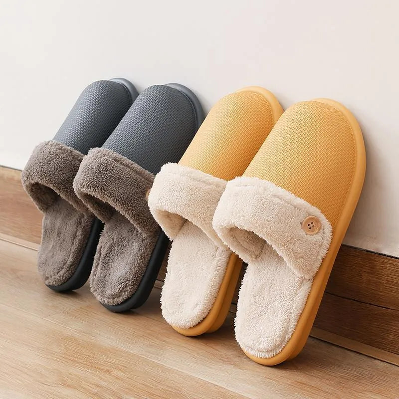 Winter home slippers for women, detachable washable thermal insulation, EVA upper, round toe, stripe pattern, available in grey, pink, purple, yellow and dark blue