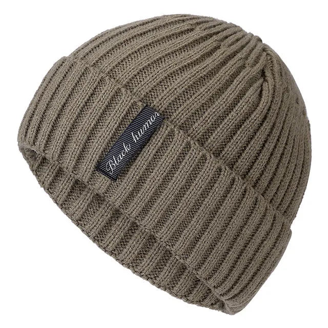 Unisex winter knit letter cap in coffee colour, cotton and coral wool blend beanie for adults