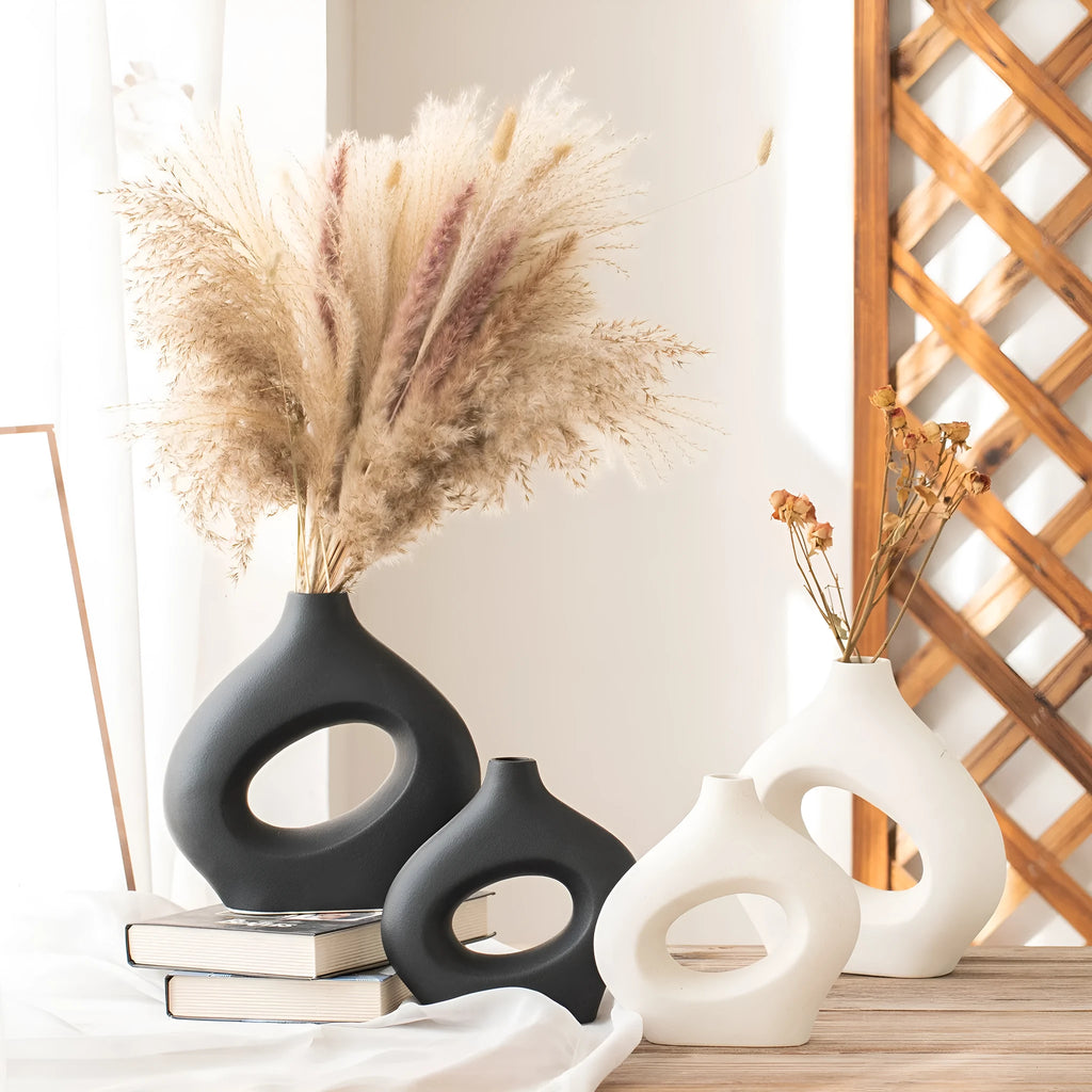 Ceramic soft vase second generation, handmade glazed, white large size on a table as decorative centrepiece