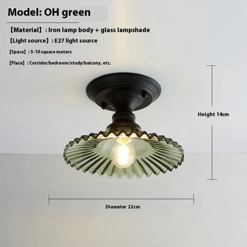 American retro single-head pendant lamp with glass cover for ceiling mounting.