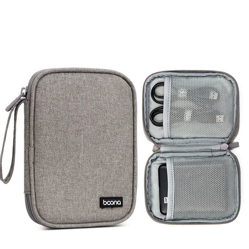 Black and grey oxford cloth protective cover for a 2.5-inch portable hard drive.