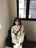 Women's milky white lantern sleeve acrylic knitwear pullover sweater on hanger